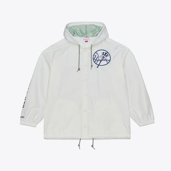 Men's Mitchell & Ness White New York Yankees Yacht Rock Coaches Full-Snap Hooded Windbreaker Jacket