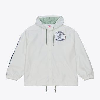 Men's Mitchell & Ness White Milwaukee Brewers Yacht Rock Coaches Full-Snap Hooded Windbreaker Jacket