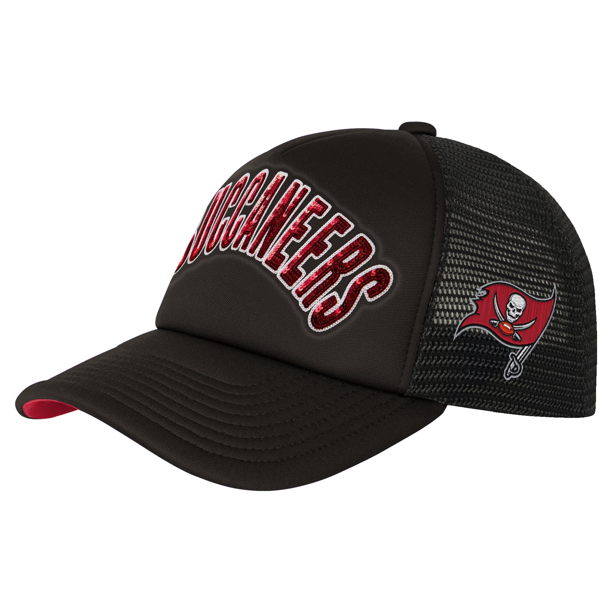 Girls Youth Outerstuff Black Tampa Bay Buccaneers Bling Adjustable Trucker Hat