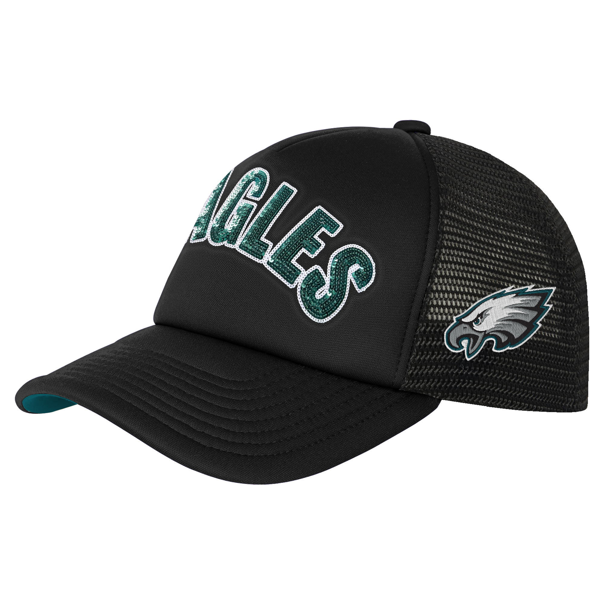 Girls Youth Outerstuff Black Philadelphia Eagles Bling Adjustable Trucker Hat
