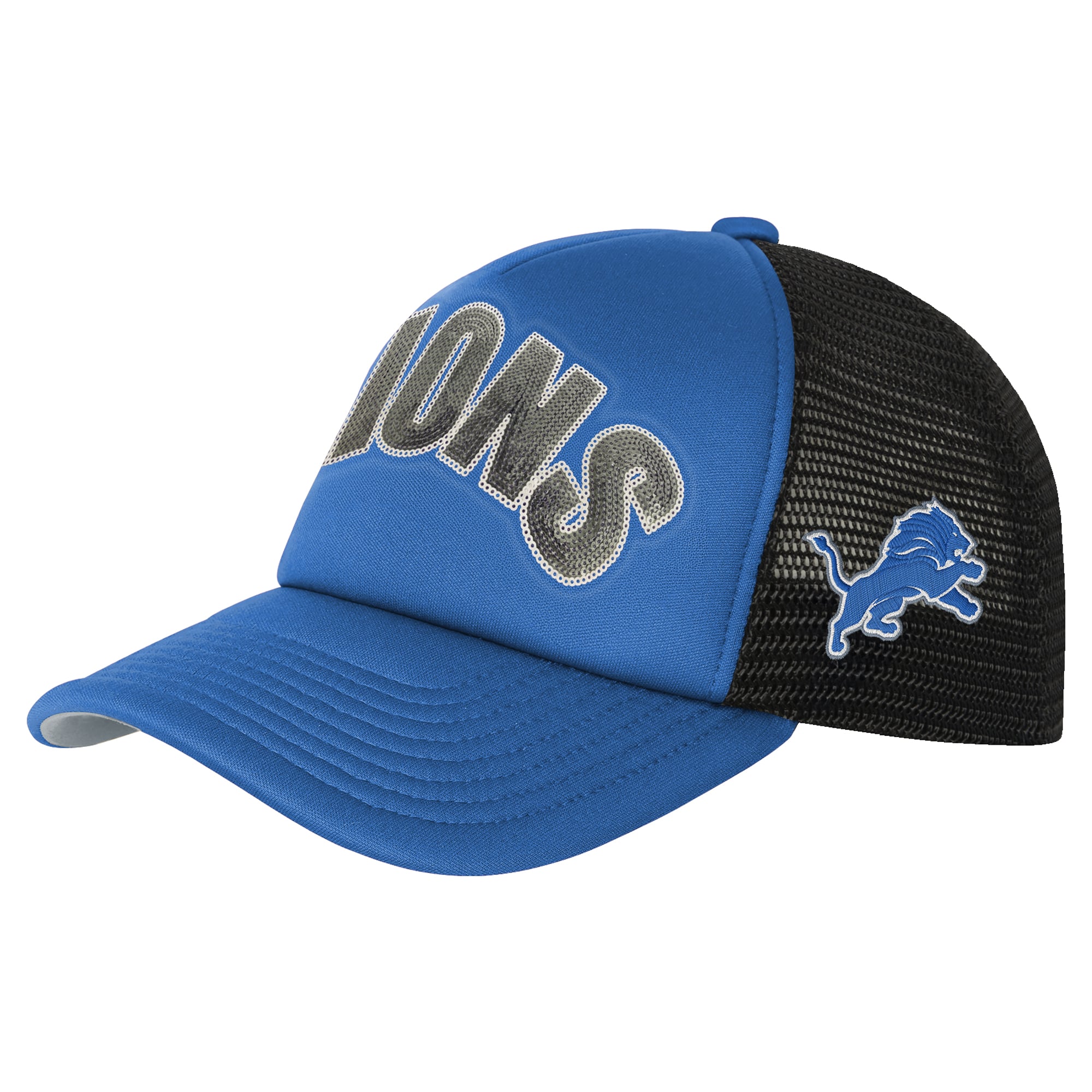 Girls Youth Outerstuff Blue Detroit Lions Bling Adjustable Trucker Hat