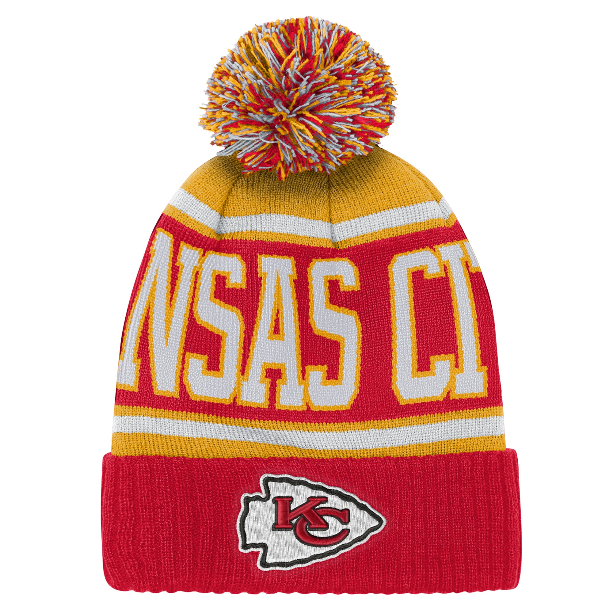Youth Outerstuff Red Kansas City Chiefs True Edge Cuffed Knit Hat with Pom