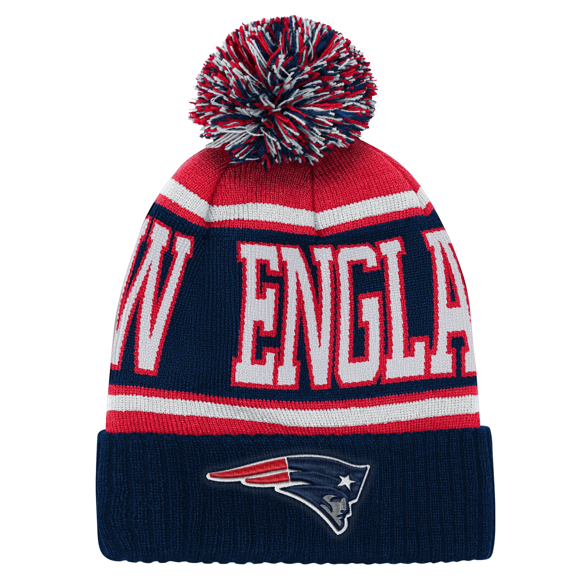 Youth Outerstuff Navy New England Patriots True Edge Cuffed Knit Hat with Pom