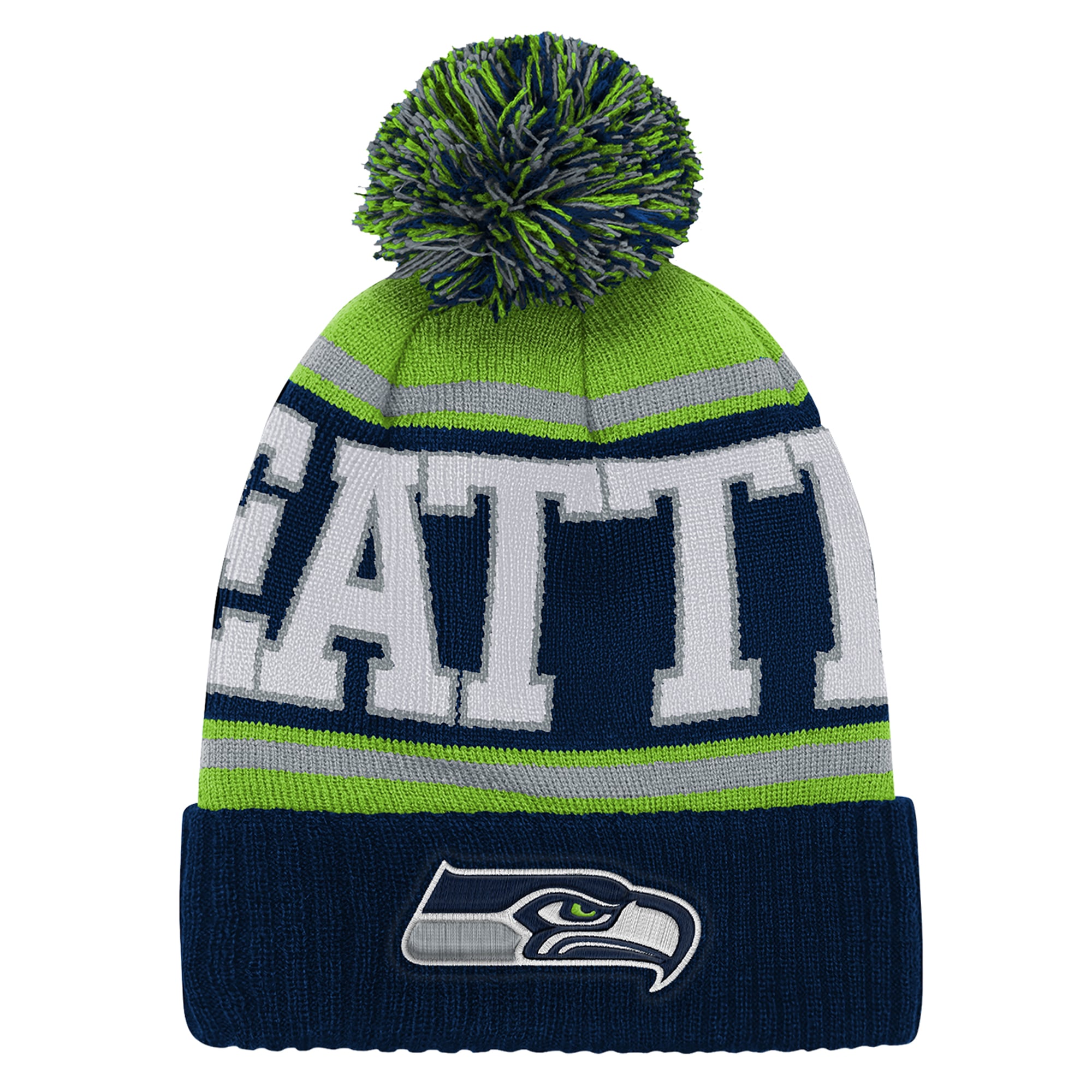 Youth Outerstuff College Navy Seattle Seahawks True Edge Cuffed Knit Hat with Pom