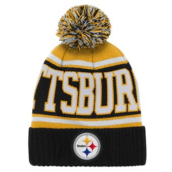 Youth Outerstuff Black Pittsburgh Steelers True Edge Cuffed Knit Hat with Pom