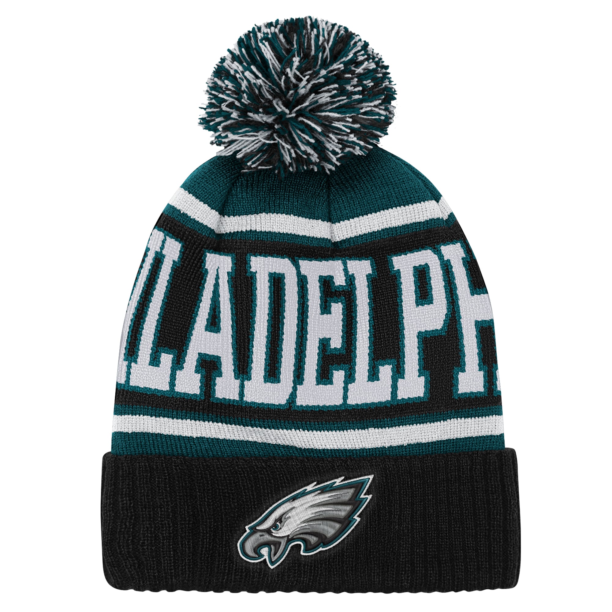 Youth Outerstuff Midnight Green Philadelphia Eagles True Edge Cuffed Knit Hat with Pom