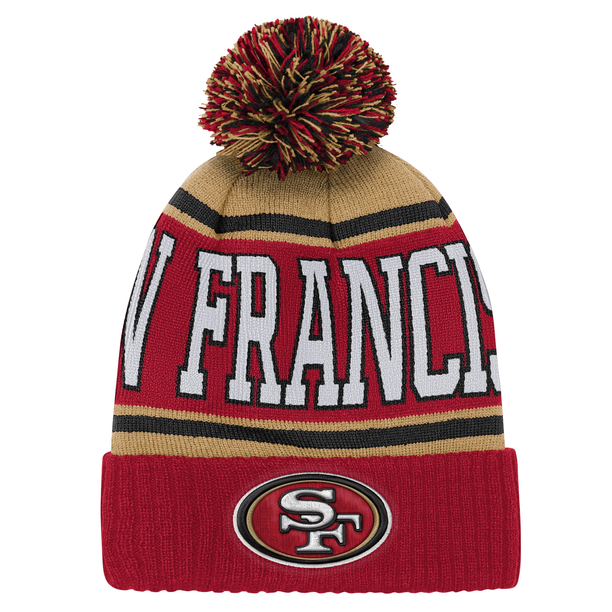 Youth Outerstuff Scarlet San Francisco 49ers True Edge Cuffed Knit Hat with Pom