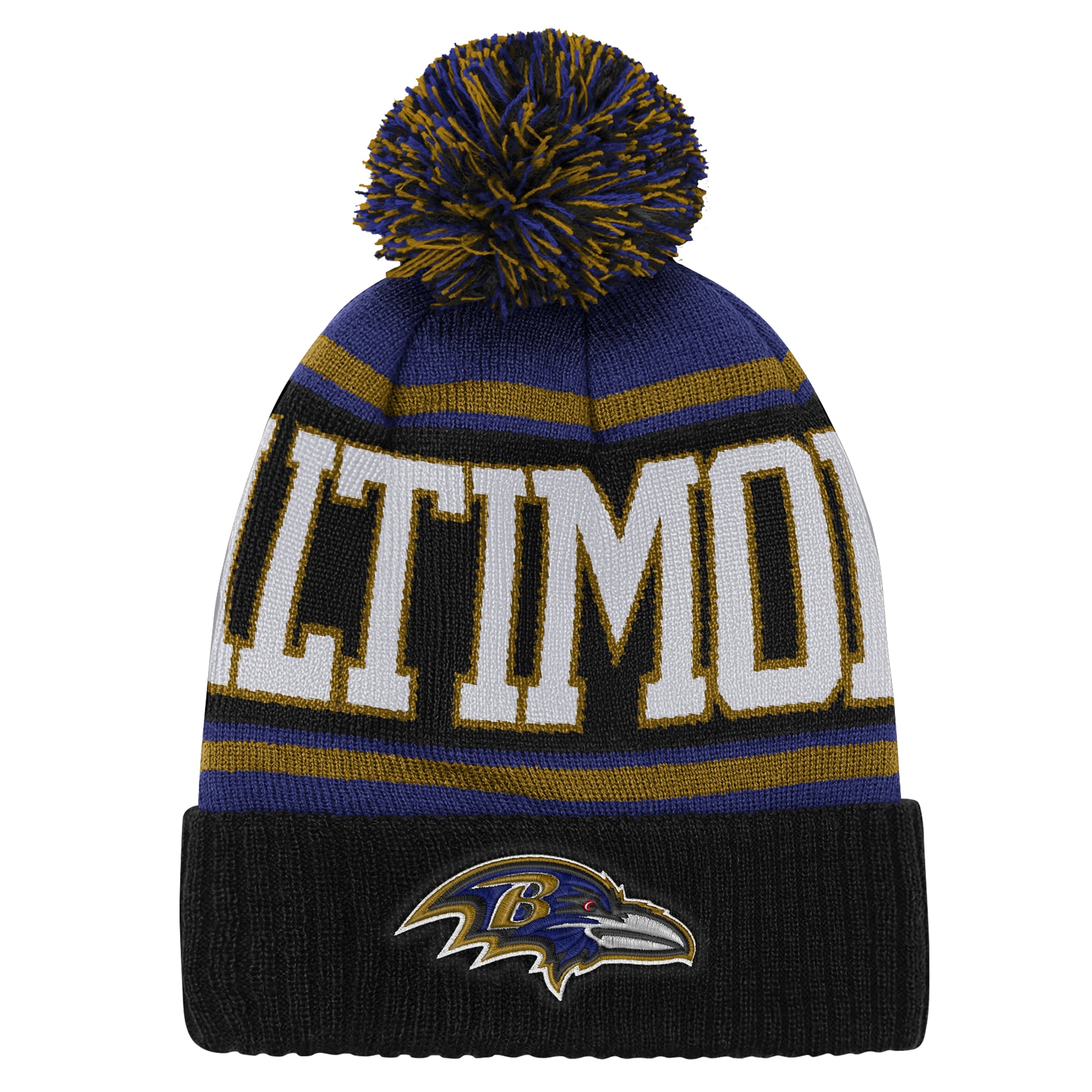 Youth Outerstuff Purple Baltimore Ravens True Edge Cuffed Knit Hat with Pom