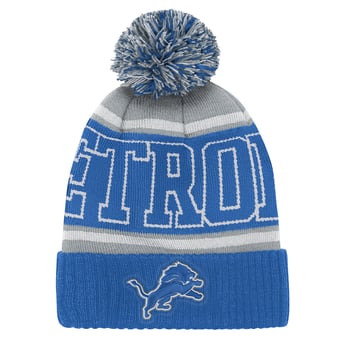 Youth Outerstuff Blue Detroit Lions True Edge Cuffed Knit Hat with Pom