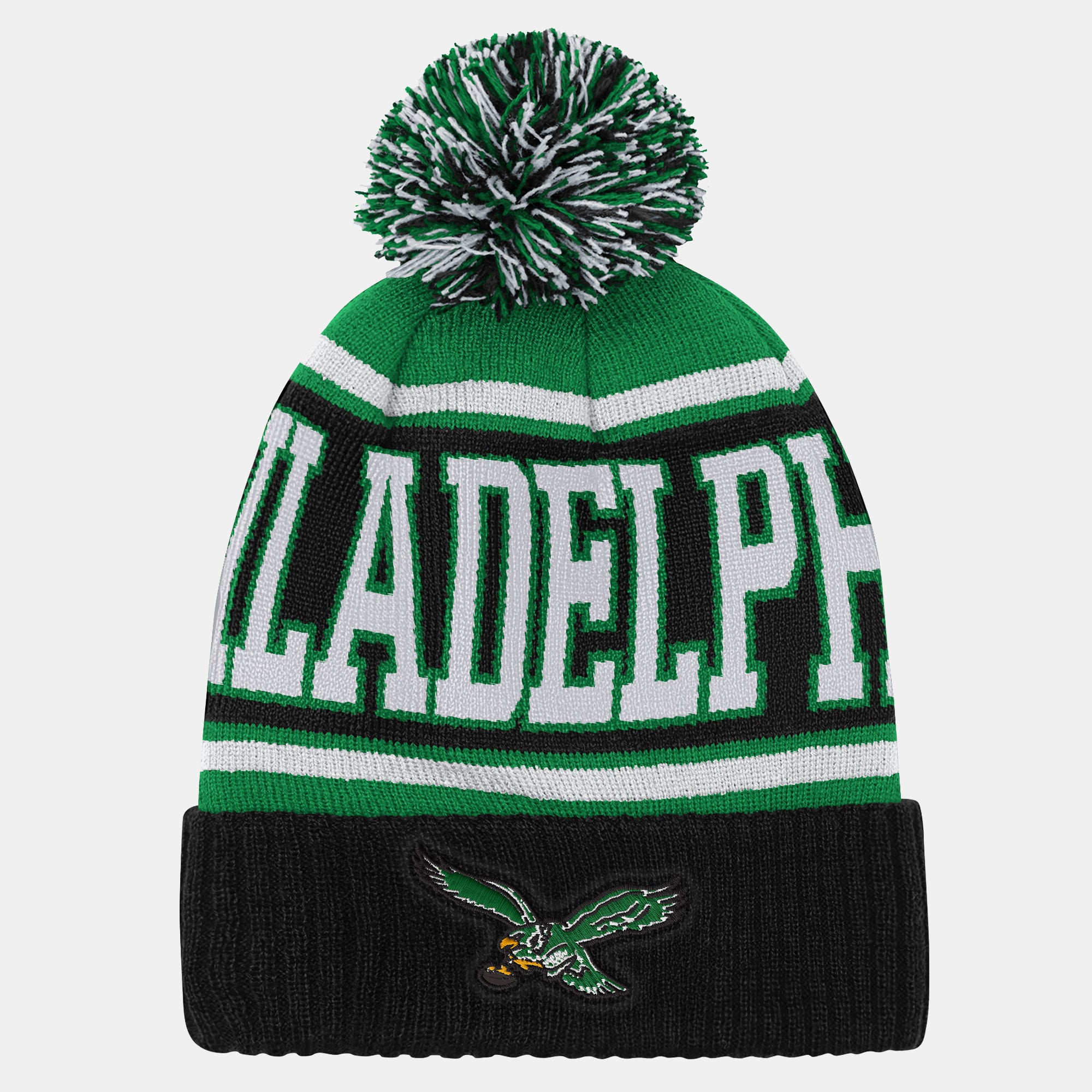 Youth Outerstuff Black/Kelly Green Philadelphia Eagles Retro Highlight Cuffed Knit Hat with Pom