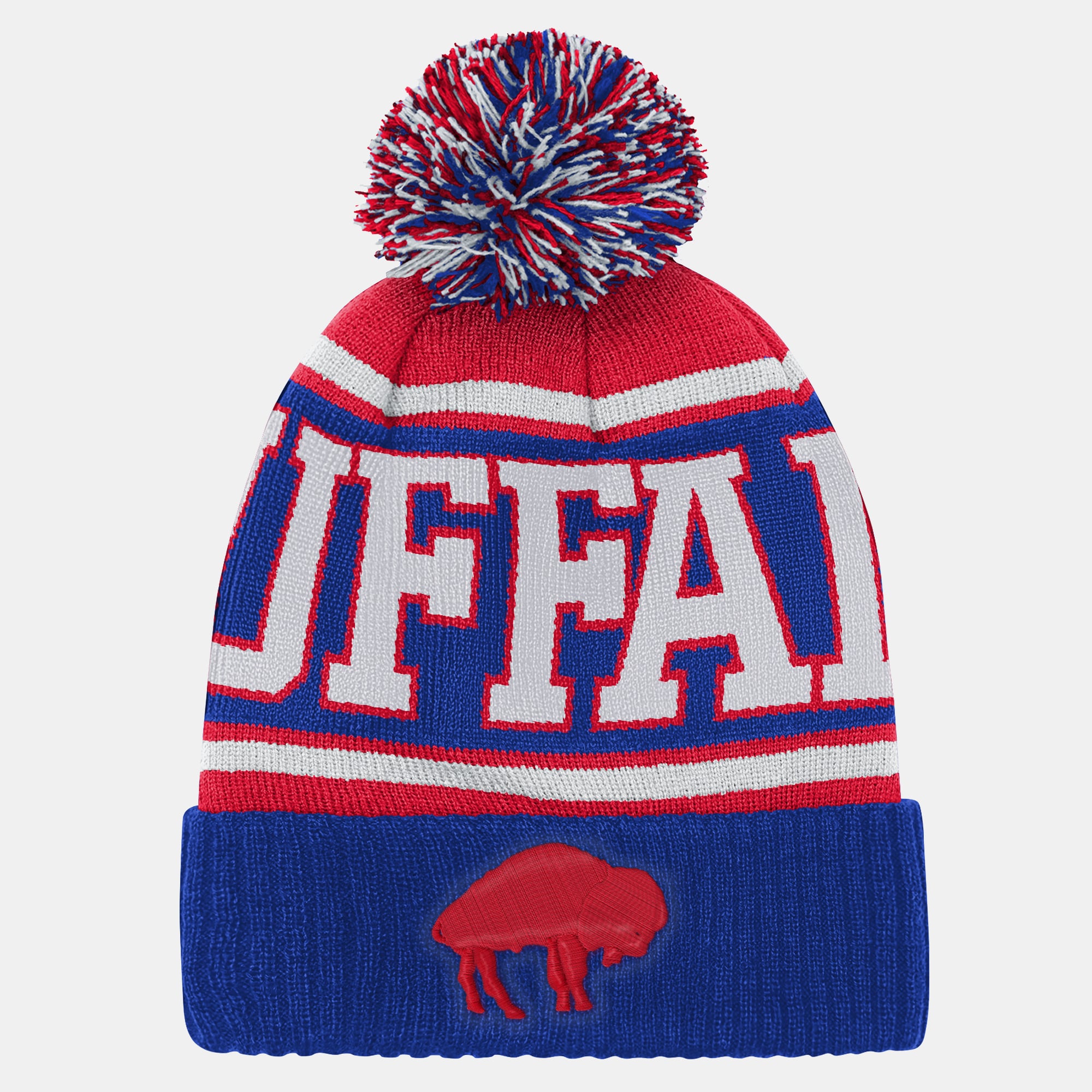 Youth Outerstuff Royal/Red Buffalo Bills Retro Highlight Cuffed Knit Hat with Pom