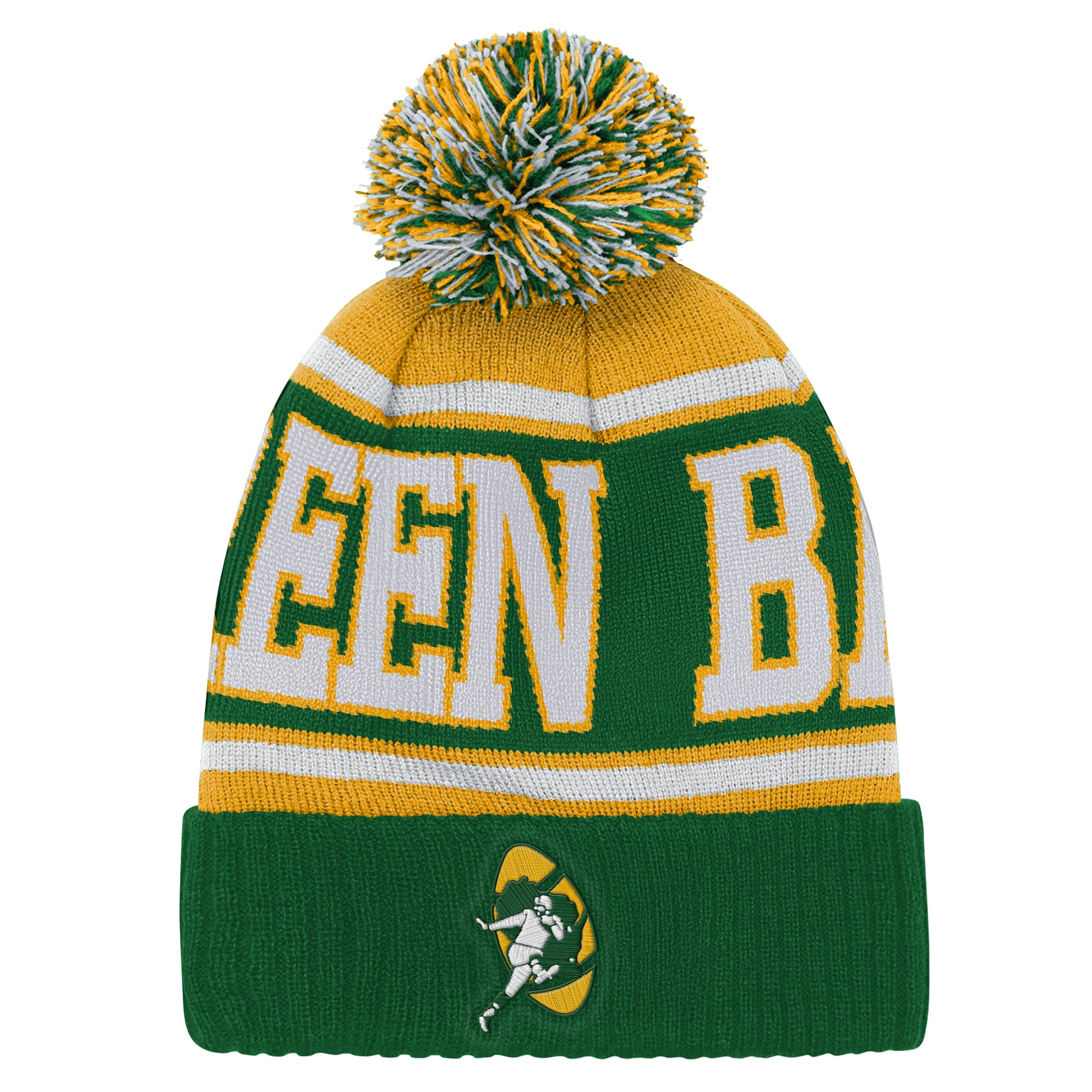Youth Outerstuff Green/Gold Green Bay Packers Retro Highlight Cuffed Knit Hat with Pom