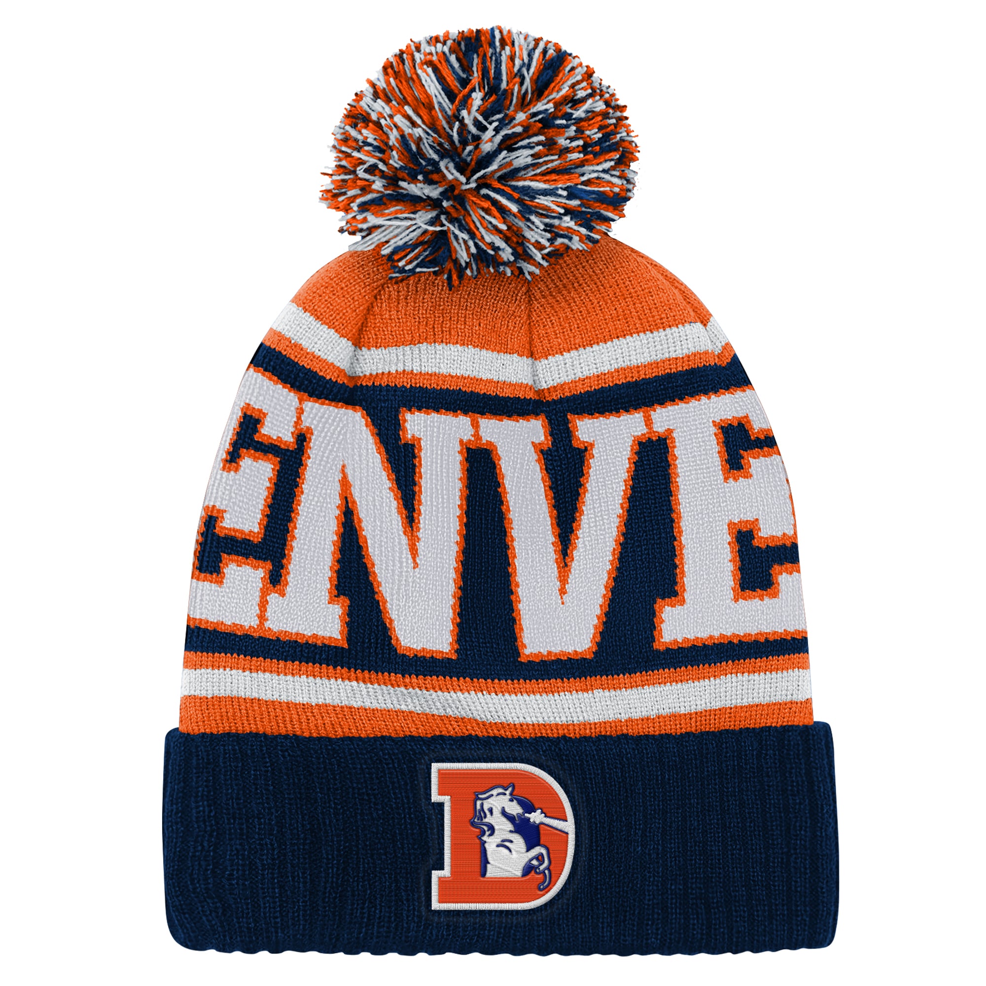 Youth Outerstuff Navy/Orange Denver Broncos Retro Highlight Cuffed Knit Hat with Pom