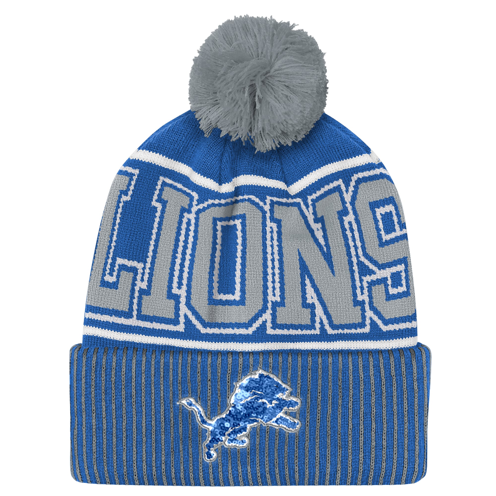 Youth Outerstuff Blue Detroit Lions Highlight Cuffed Knit Hat with Pom