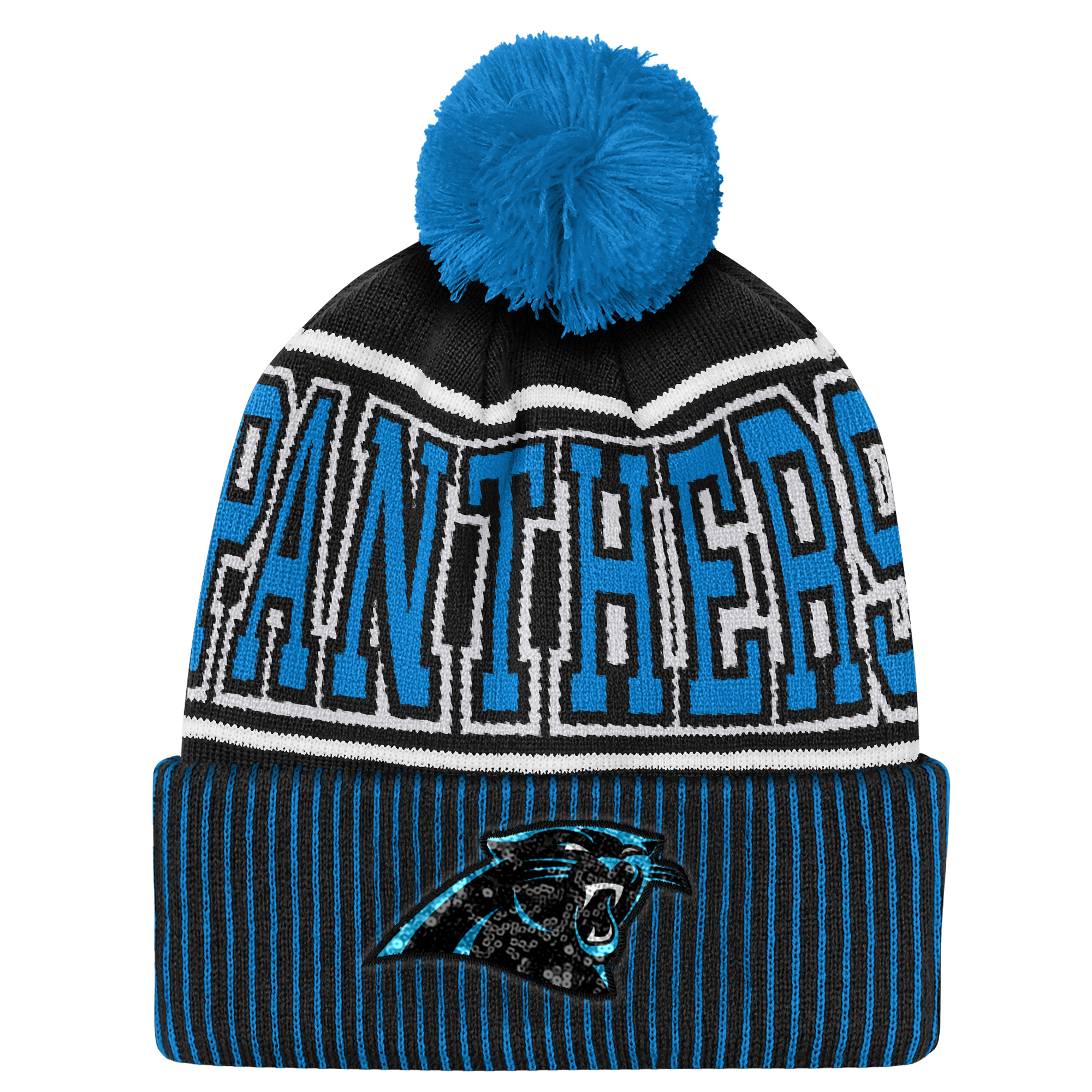 Youth Outerstuff Blue Carolina Panthers Highlight Cuffed Knit Hat with Pom