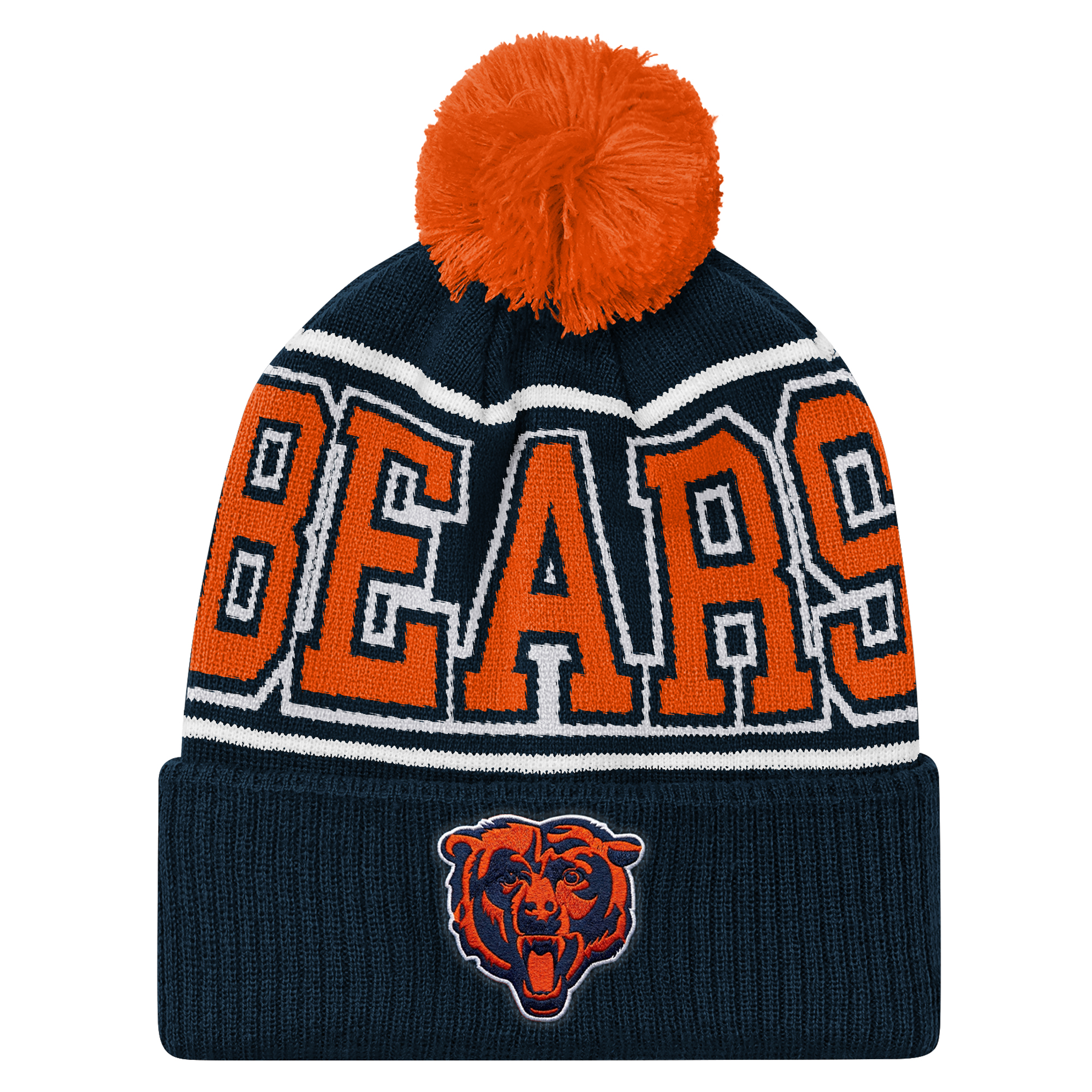 Youth Outerstuff Navy Chicago Bears Highlight Cuffed Knit Hat with Pom