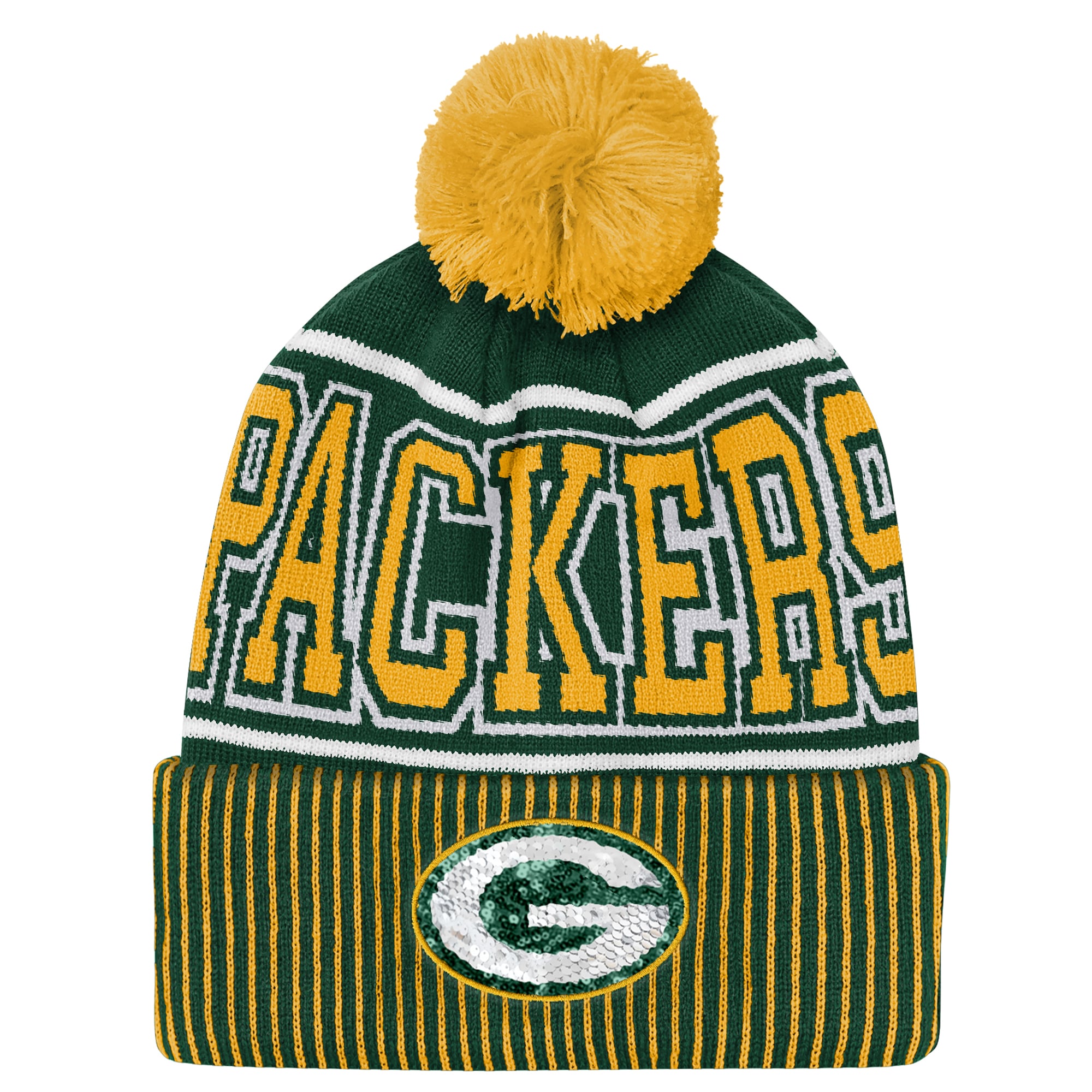 Youth Outerstuff Green Green Bay Packers Highlight Cuffed Knit Hat with Pom