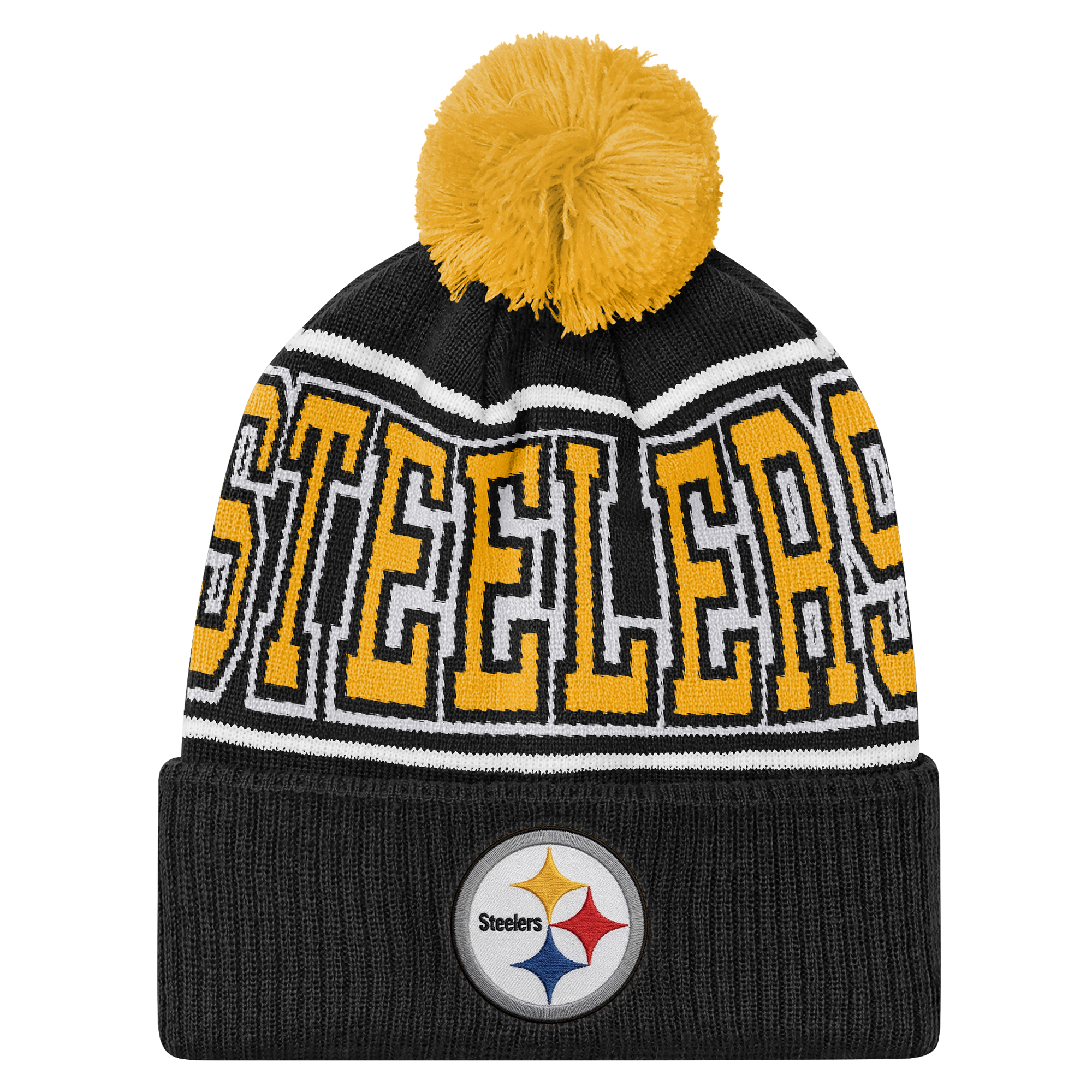 Youth Outerstuff Black Pittsburgh Steelers Highlight Cuffed Knit Hat with Pom
