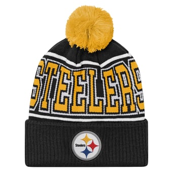 Youth Outerstuff Black Pittsburgh Steelers Highlight Cuffed Knit Hat with Pom