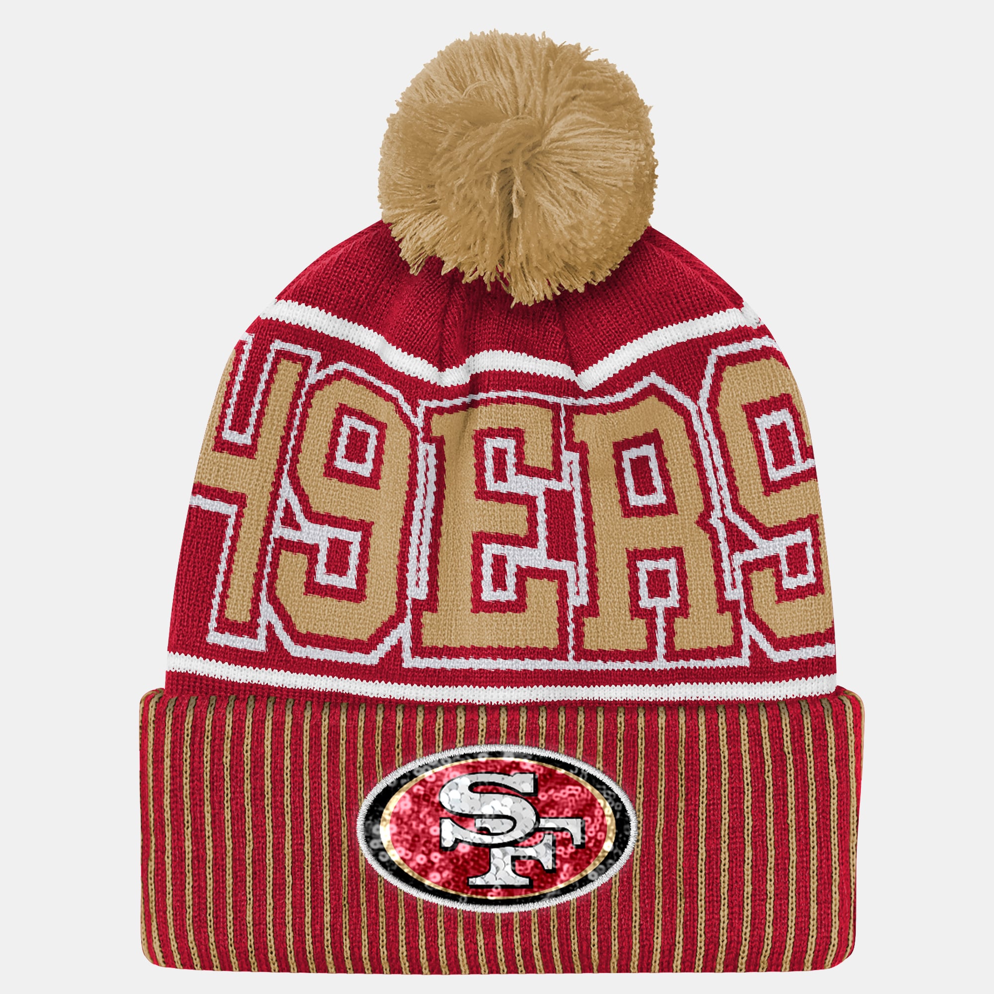 Youth Outerstuff Scarlet San Francisco 49ers Highlight Cuffed Knit Hat with Pom