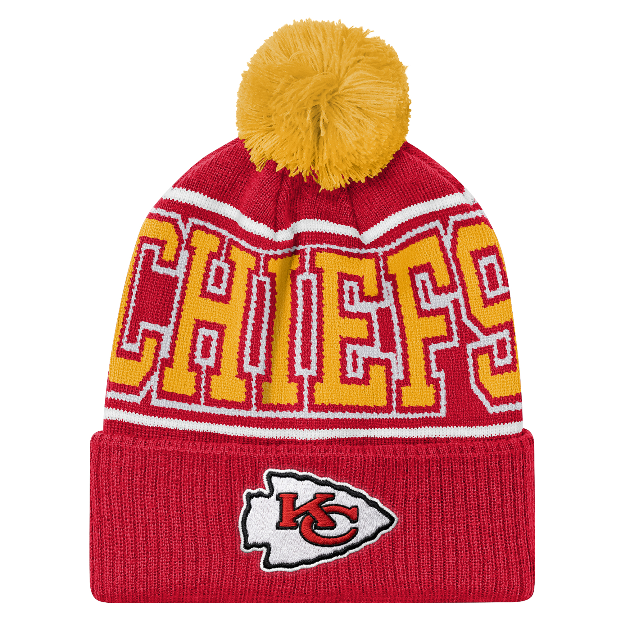 Youth Outerstuff Red Kansas City Chiefs Highlight Cuffed Knit Hat with Pom