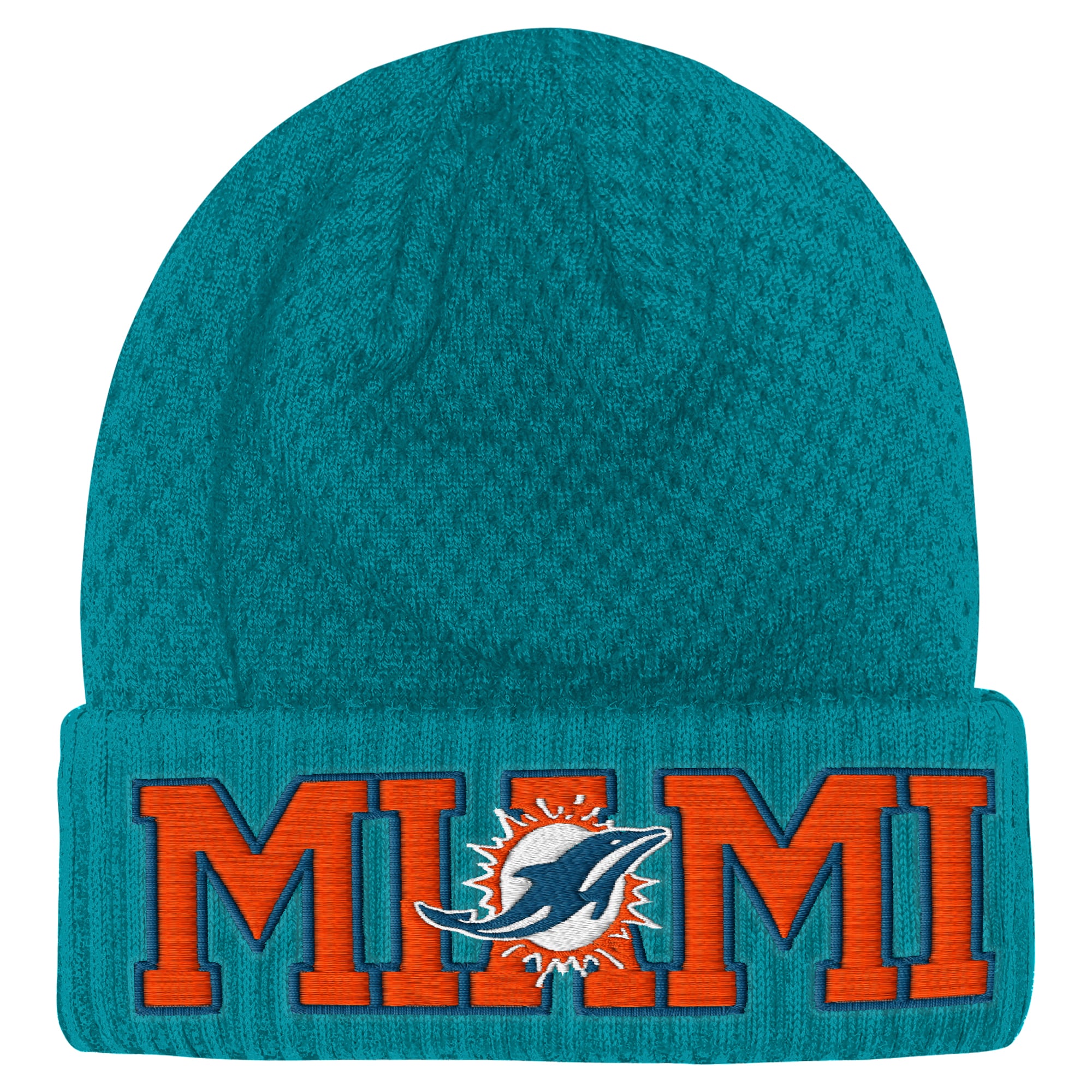 Youth Outerstuff Aqua Miami Dolphins Heat Check Cuffed Knit Hat