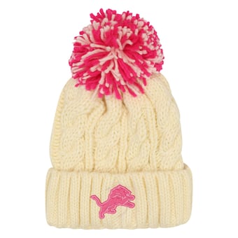 Girls Youth Outerstuff Cream Detroit Lions Cable Cuffed Knit Hat with Pom