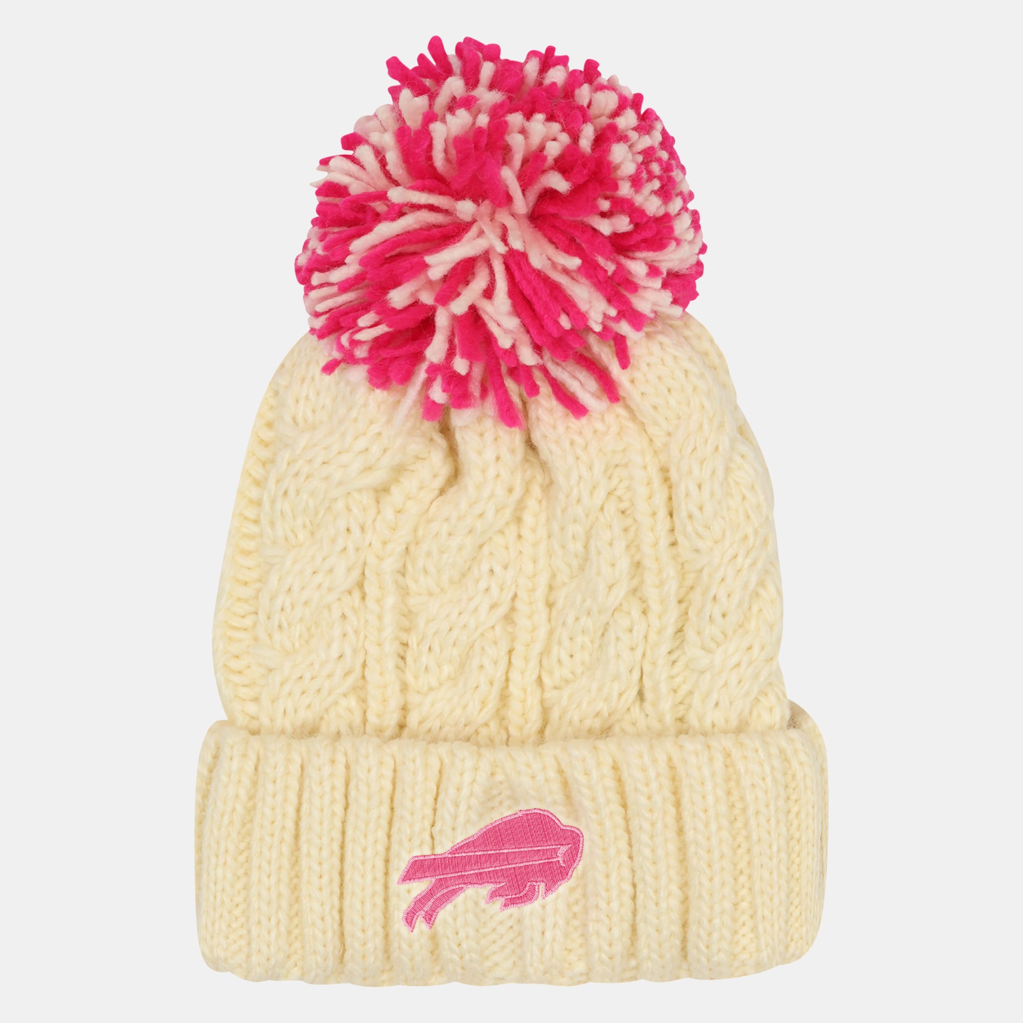 Girls Youth Outerstuff Cream Buffalo Bills Cable Cuffed Knit Hat with Pom