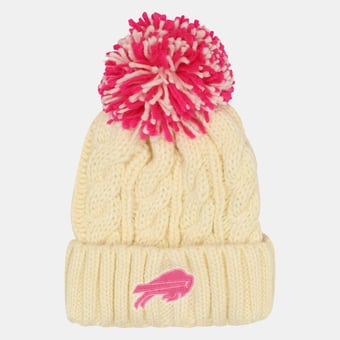 Girls Youth Outerstuff Cream Buffalo Bills Cable Cuffed Knit Hat with Pom