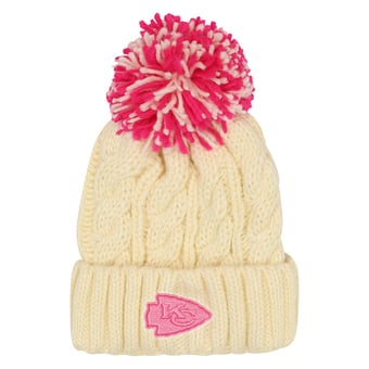 Girls Youth Outerstuff Cream Kansas City Chiefs Cable Cuffed Knit Hat with Pom