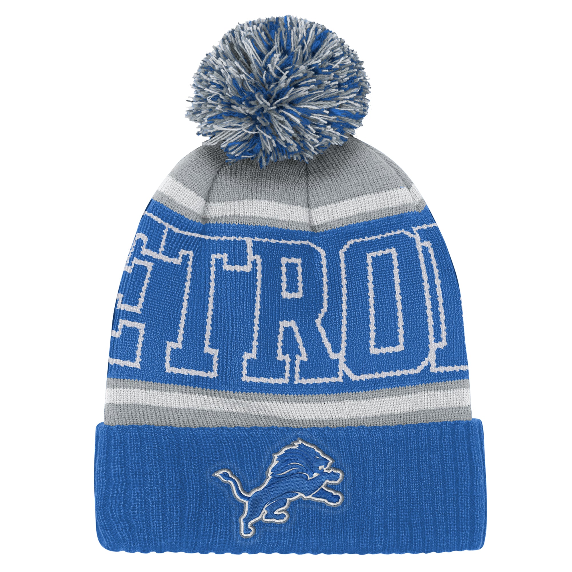 Preschool Outerstuff Blue Detroit Lions True Edge Cuffed Knit Hat with Pom