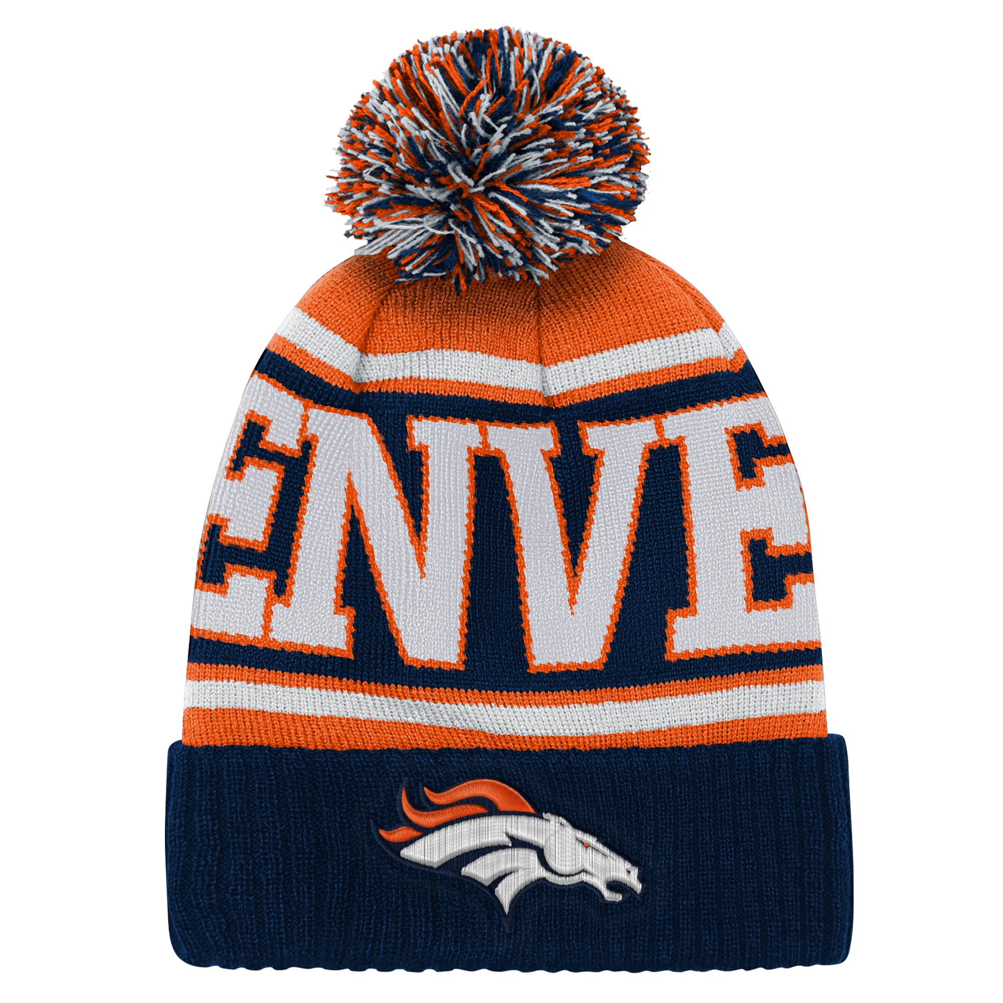 Preschool Outerstuff Navy Denver Broncos True Edge Cuffed Knit Hat with Pom