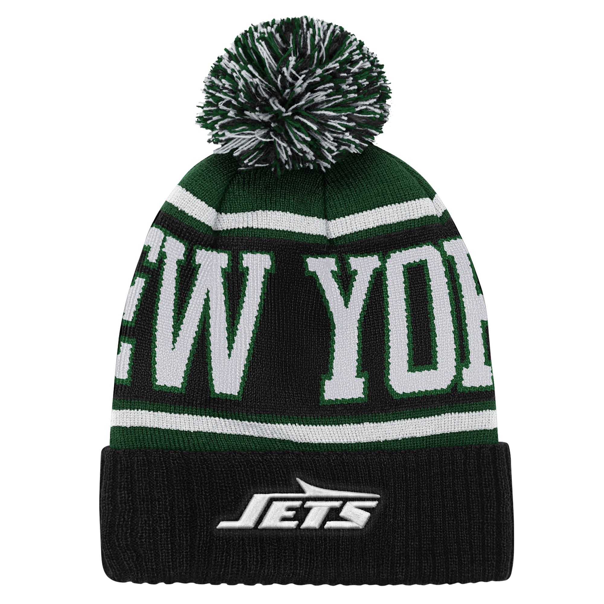 Preschool Outerstuff Black New York Jets True Edge Cuffed Knit Hat with Pom