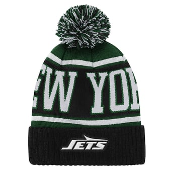 Preschool Outerstuff Black New York Jets True Edge Cuffed Knit Hat with Pom
