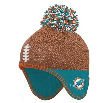 Infant Outerstuff Brown Miami Dolphins Football Head Knit Hat with Pom