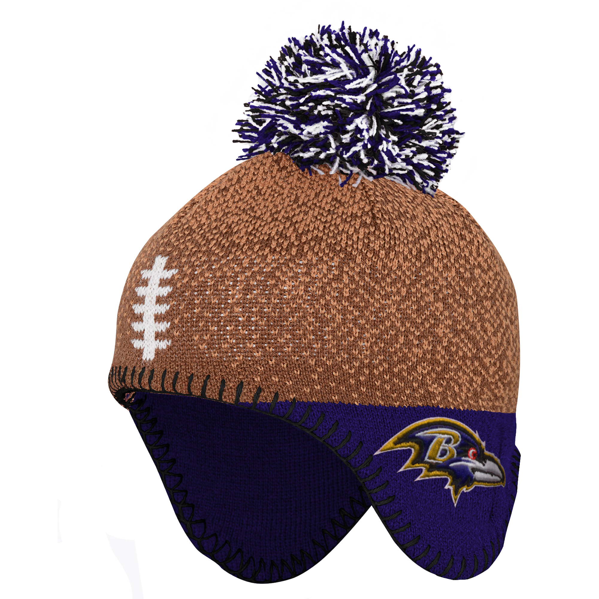 Infant Outerstuff Brown Baltimore Ravens Football Head Knit Hat with Pom