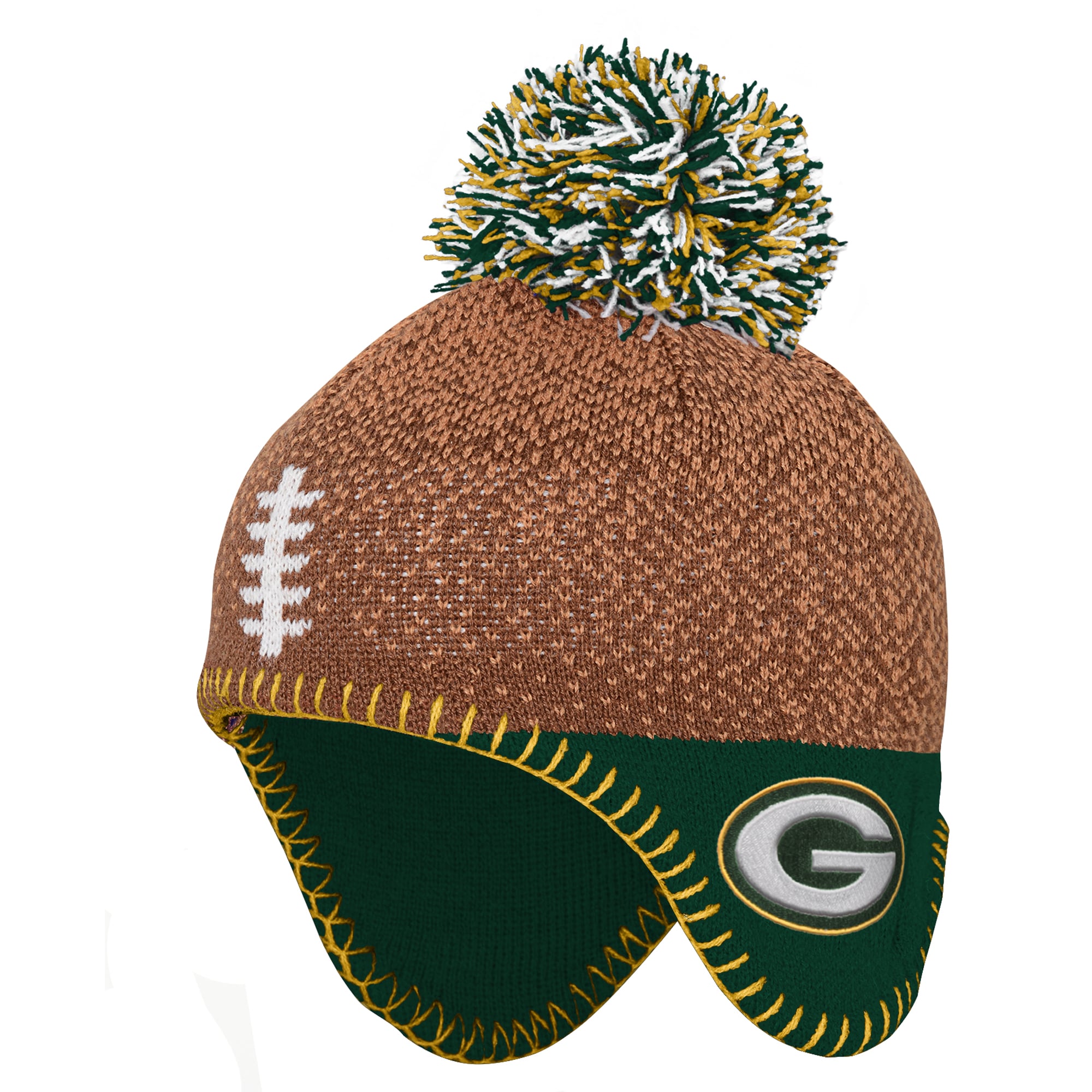 Infant Outerstuff Brown Green Bay Packers Football Head Knit Hat