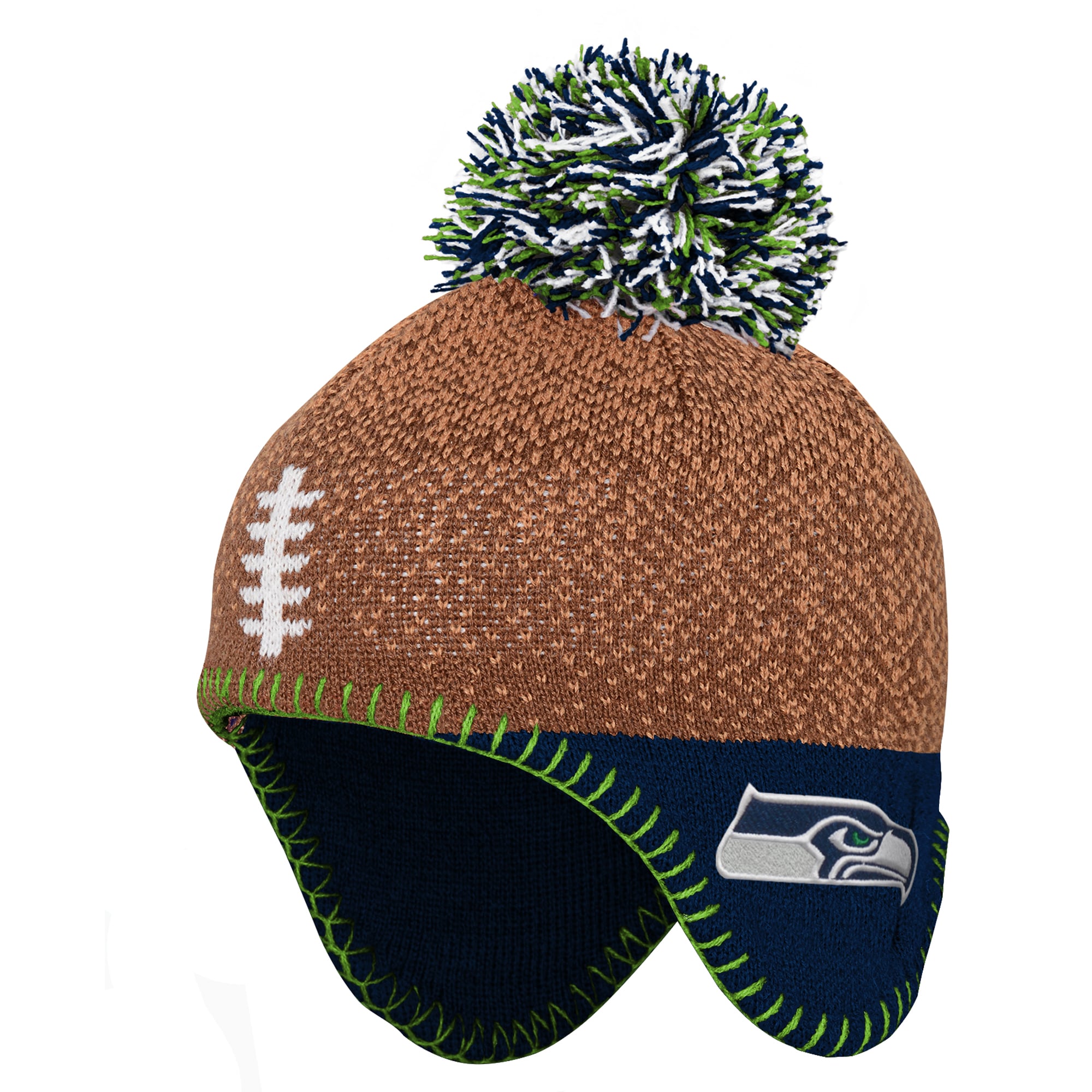 Preschool Outerstuff Brown Seattle Seahawks Football Head Knit Hat