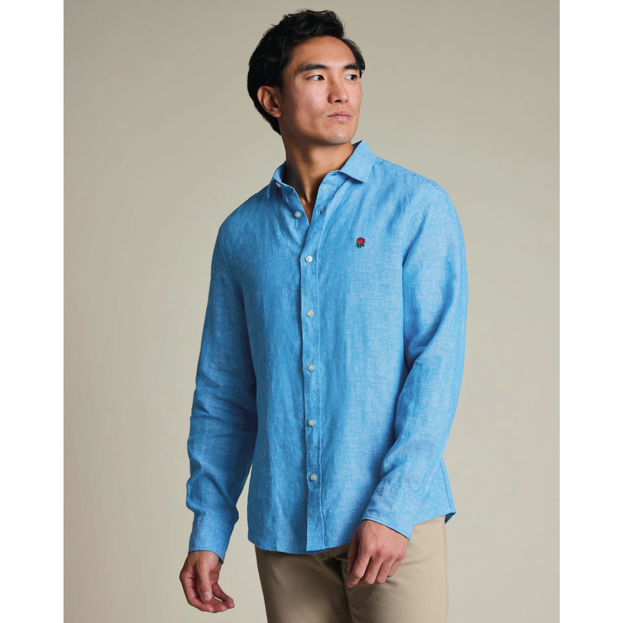 Camicia in lino slim fit Charles Tyrwhitt England Rugby - Blu