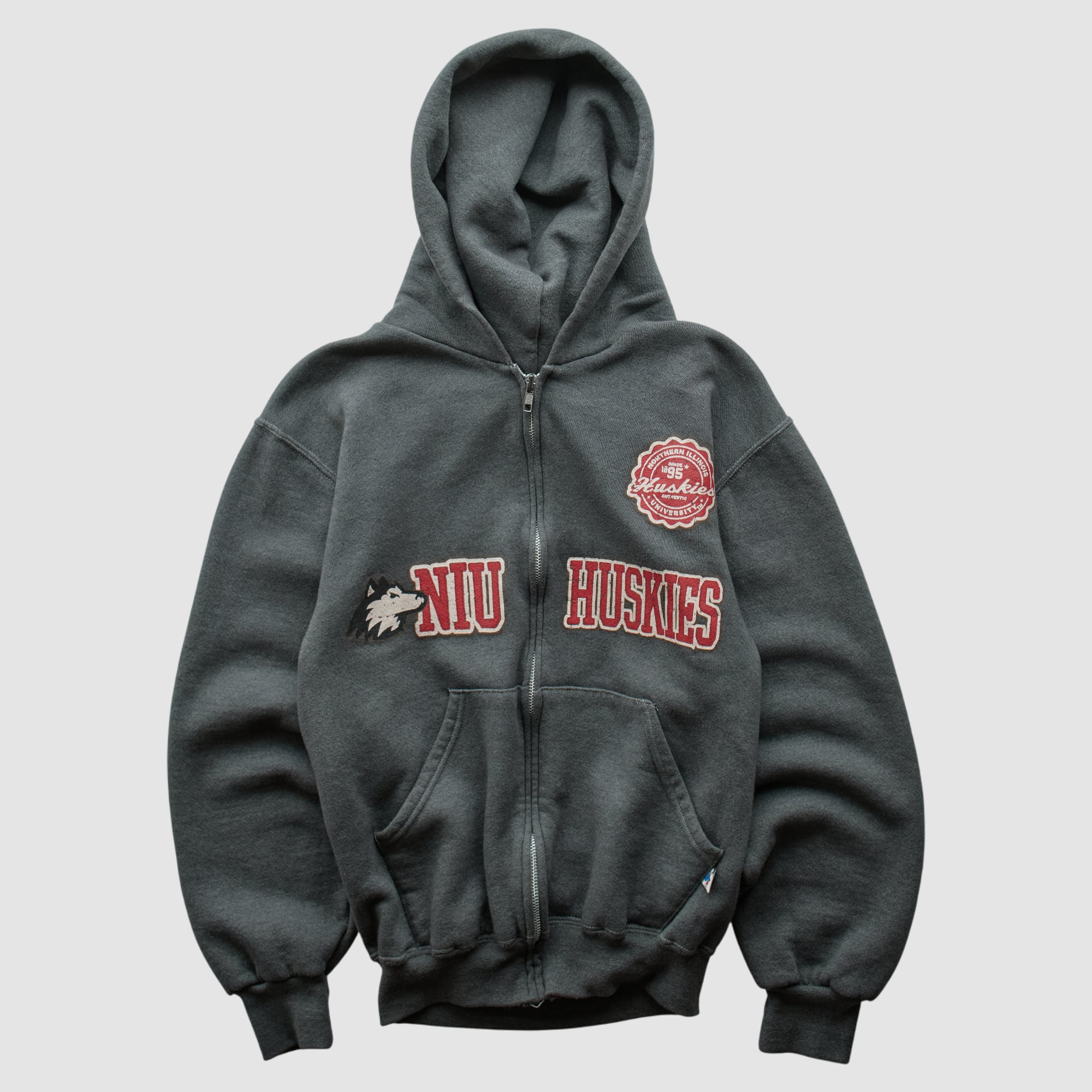 Northern Illinois Huskies Russell 2000s Hooded Full Zip Sweatshirt - Dark Heather Gray - XXS by Fanatics Real Vintage