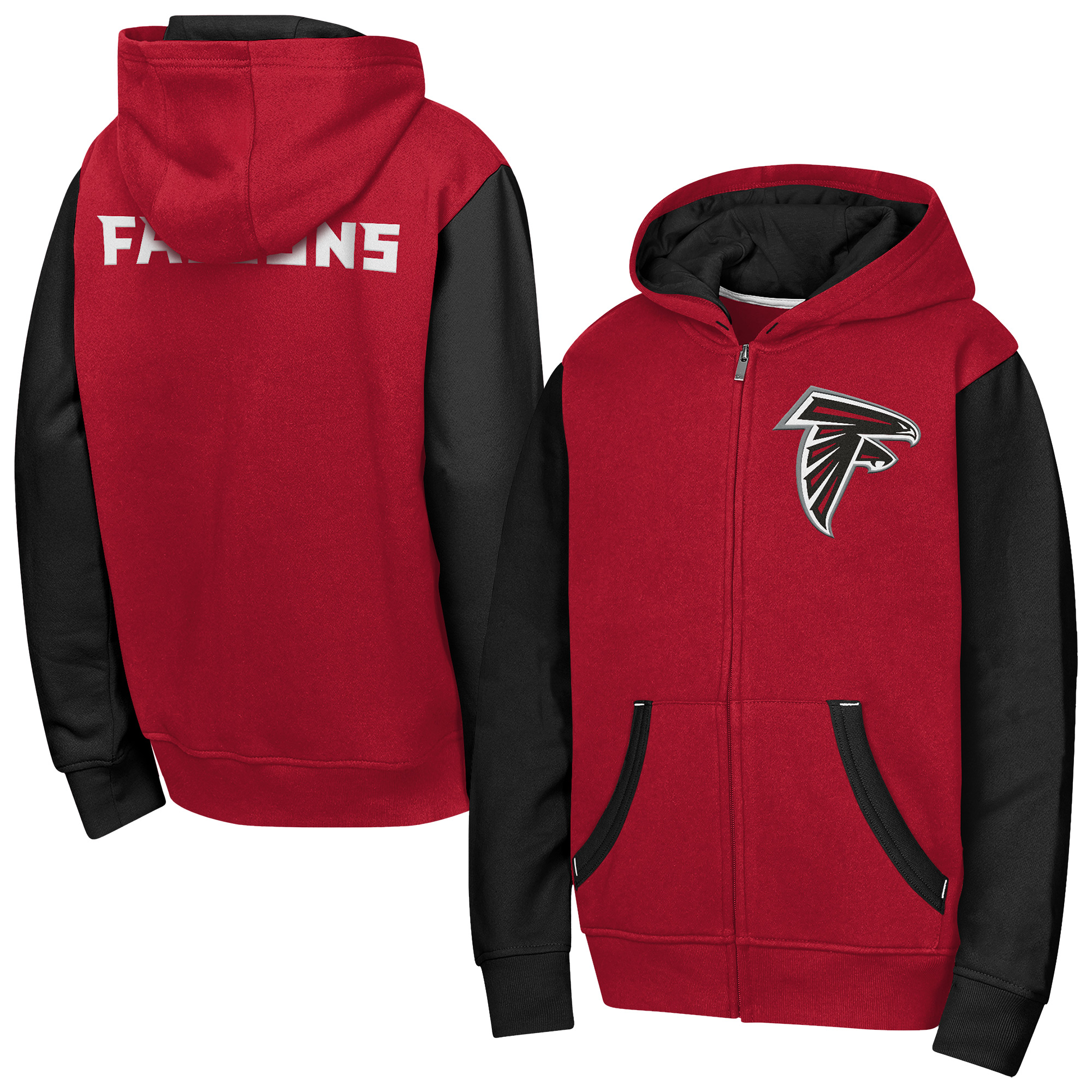 Outerstuff Big Boys' and Girls' Red Atlanta Falcons Stadium Color block Full-Zip Hoodie - Red, Black