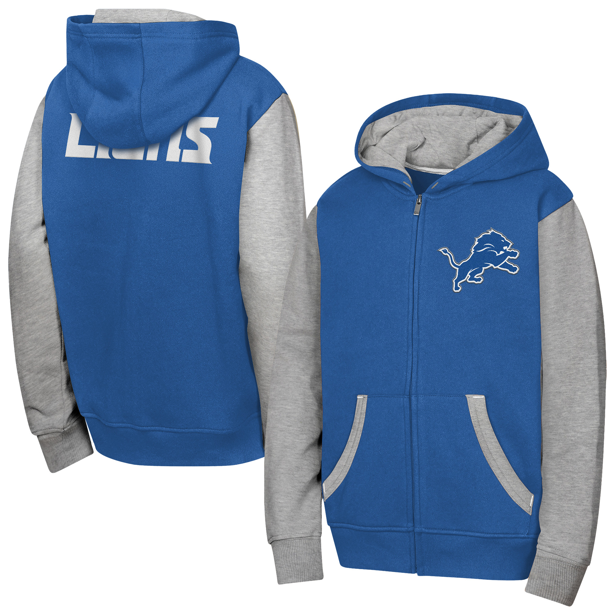 Youth Outerstuff Blue Detroit Lions Stadium Colorblock Full-Zip Hoodie