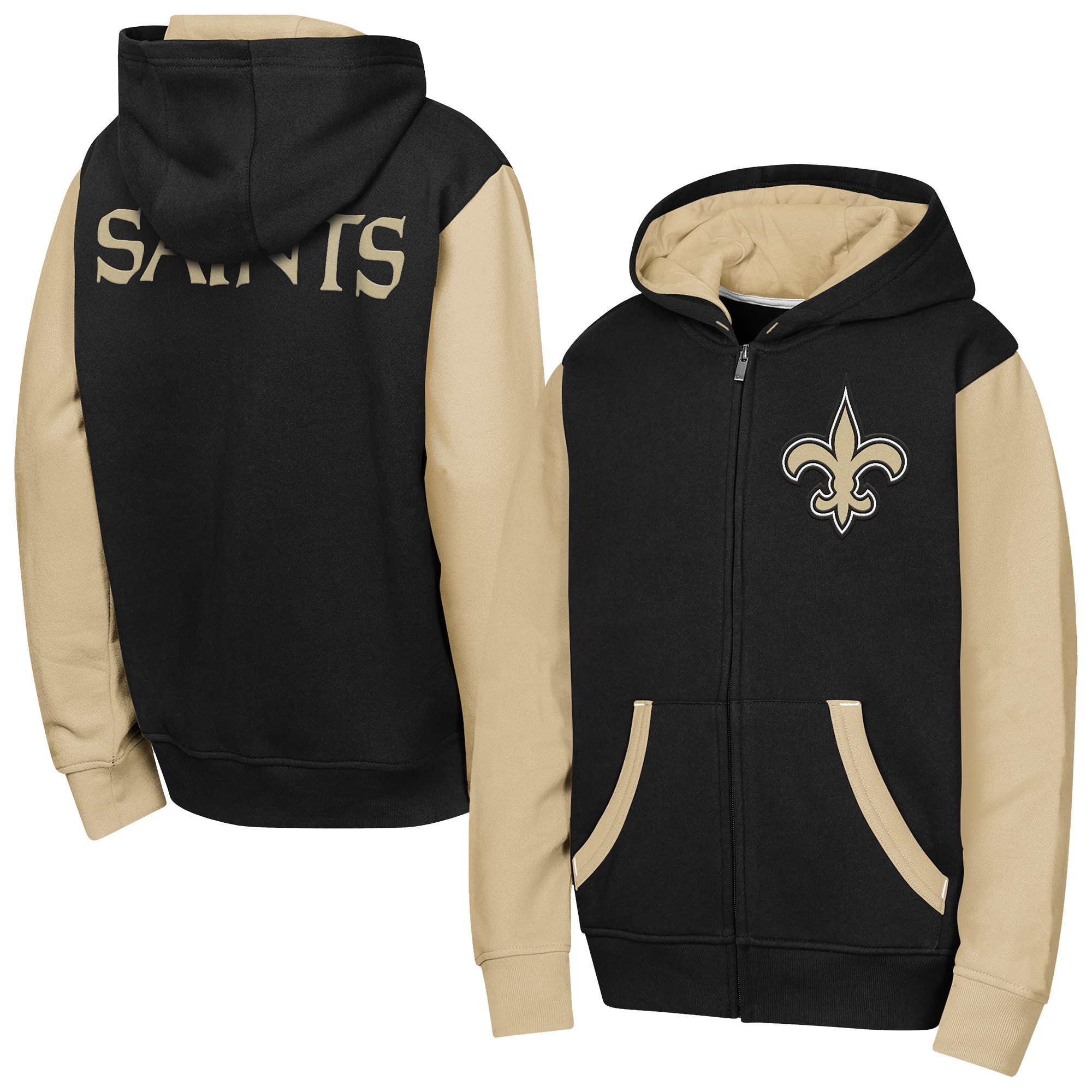 Outerstuff Big Boys' and Girls' Black New Orleans Saints Stadium Color block Full-Zip Hoodie - Black, Gold