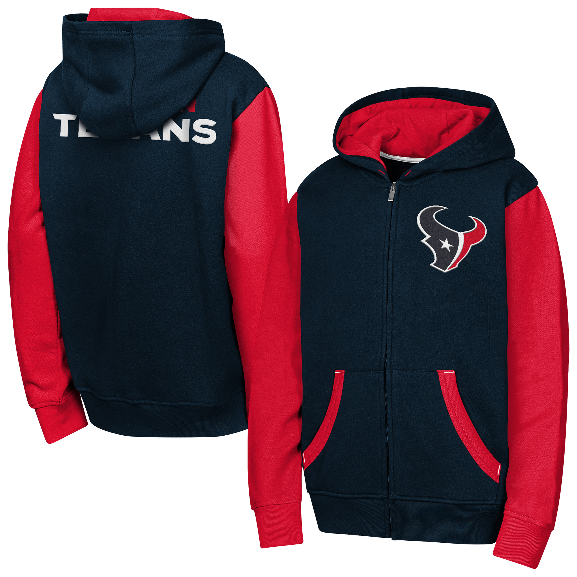Outerstuff Big Boys' and Girls' Navy Houston Texans Stadium Color block Full-Zip Hoodie - Navy, Red