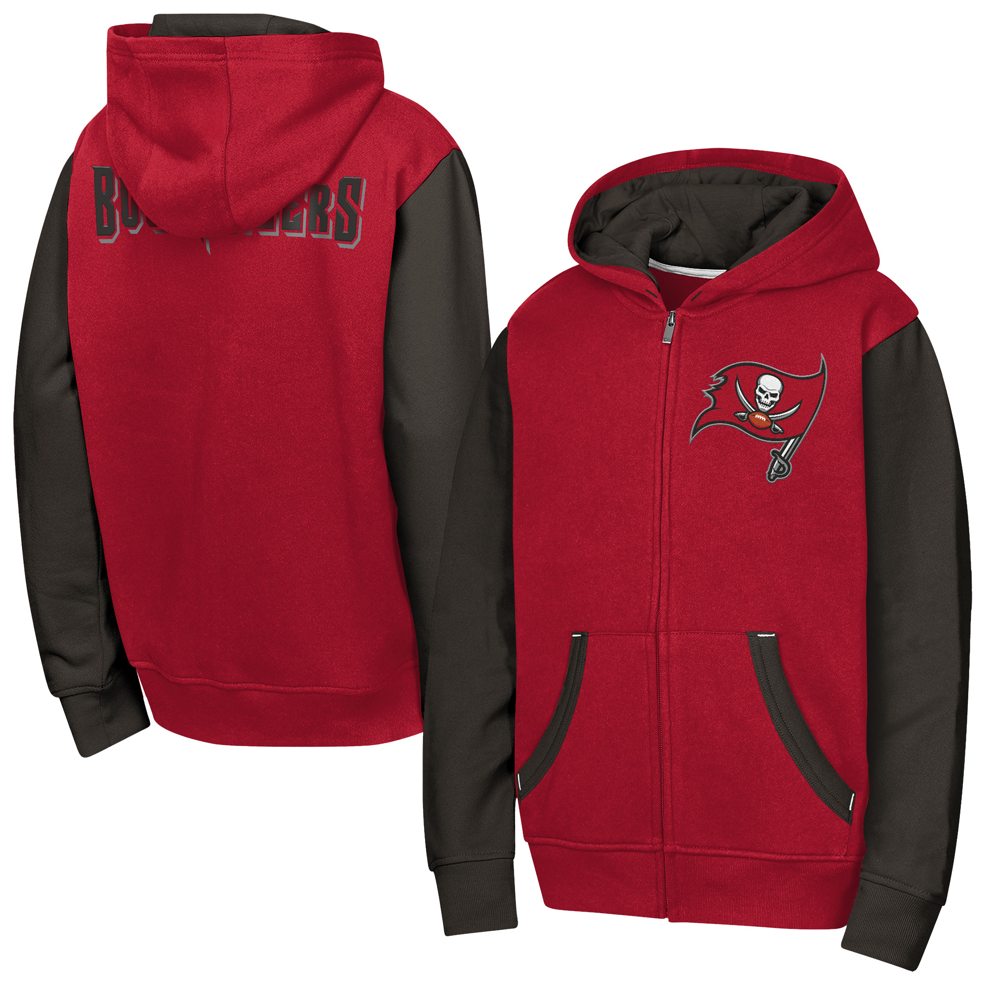 Outerstuff Big Boys' and Girls' Red Tampa Bay Buccaneers Stadium Color block Full-Zip Hoodie - Red, Silver