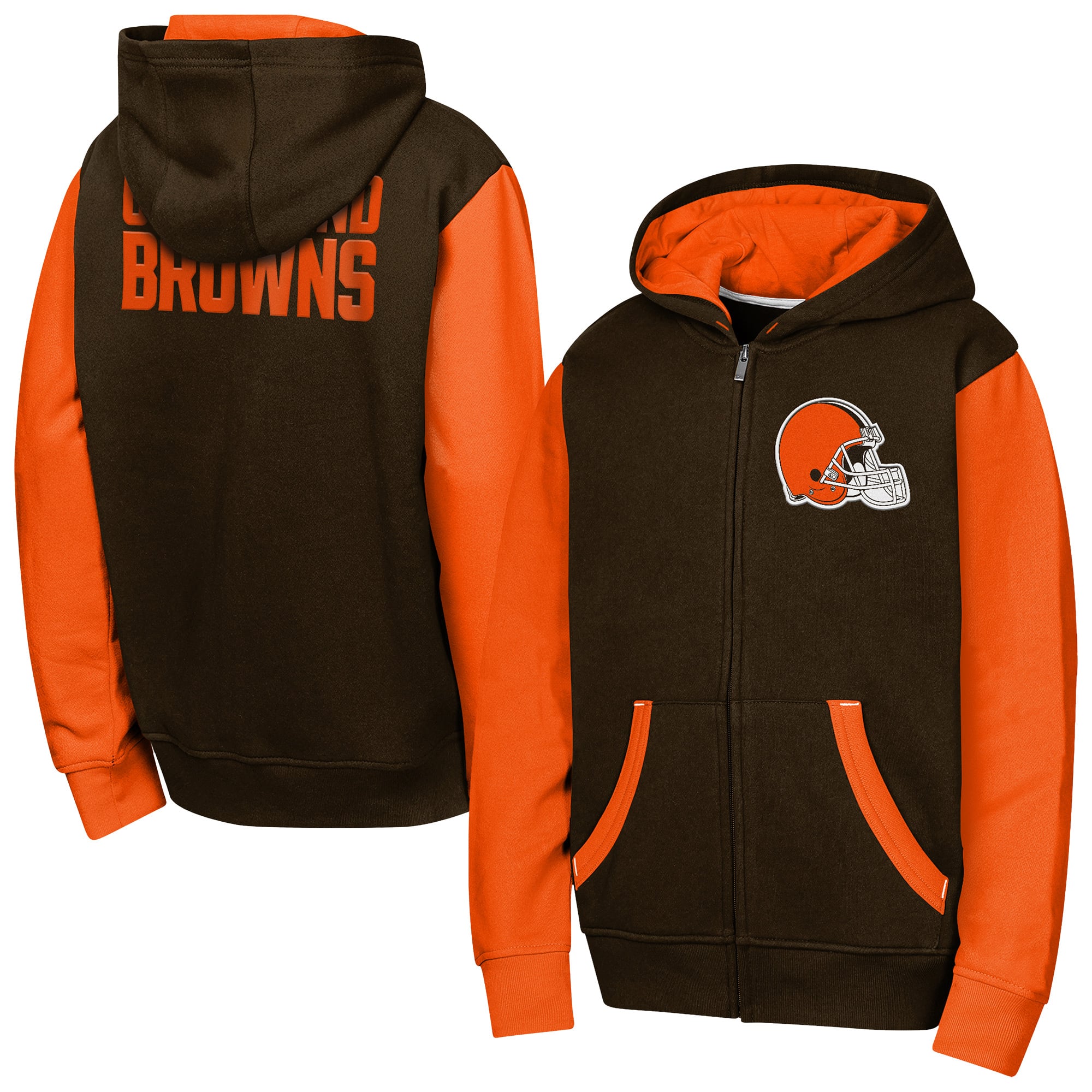 Youth Outerstuff Brown Cleveland Browns Stadium Colorblock Full-Zip Hoodie Youth Outerstuff Brown Cleveland Browns Stadium Colorblock Full-Zip Hoodie