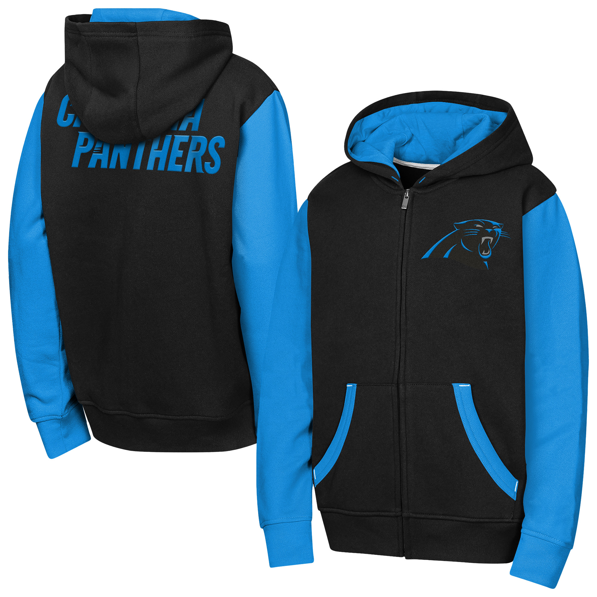 Outerstuff Big Boys' and Girls' Black Carolina Panthers Stadium Color block Full-Zip Hoodie - Black, Blue