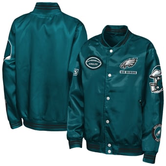 Youth Outerstuff  Midnight Green Philadelphia Eagles Grid Runner Satin Patch Varsity Jacket