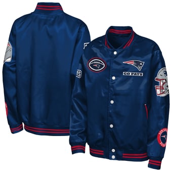 Youth Outerstuff  Navy New England Patriots Grid Runner Satin Patch Varsity Jacket