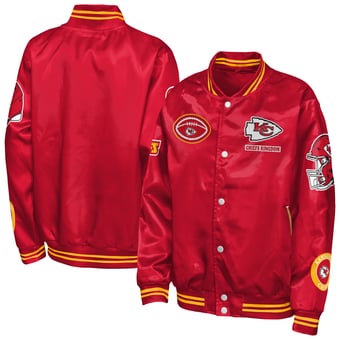 Youth Outerstuff  Red Kansas City Chiefs Grid Runner Satin Patch Varsity Jacket
